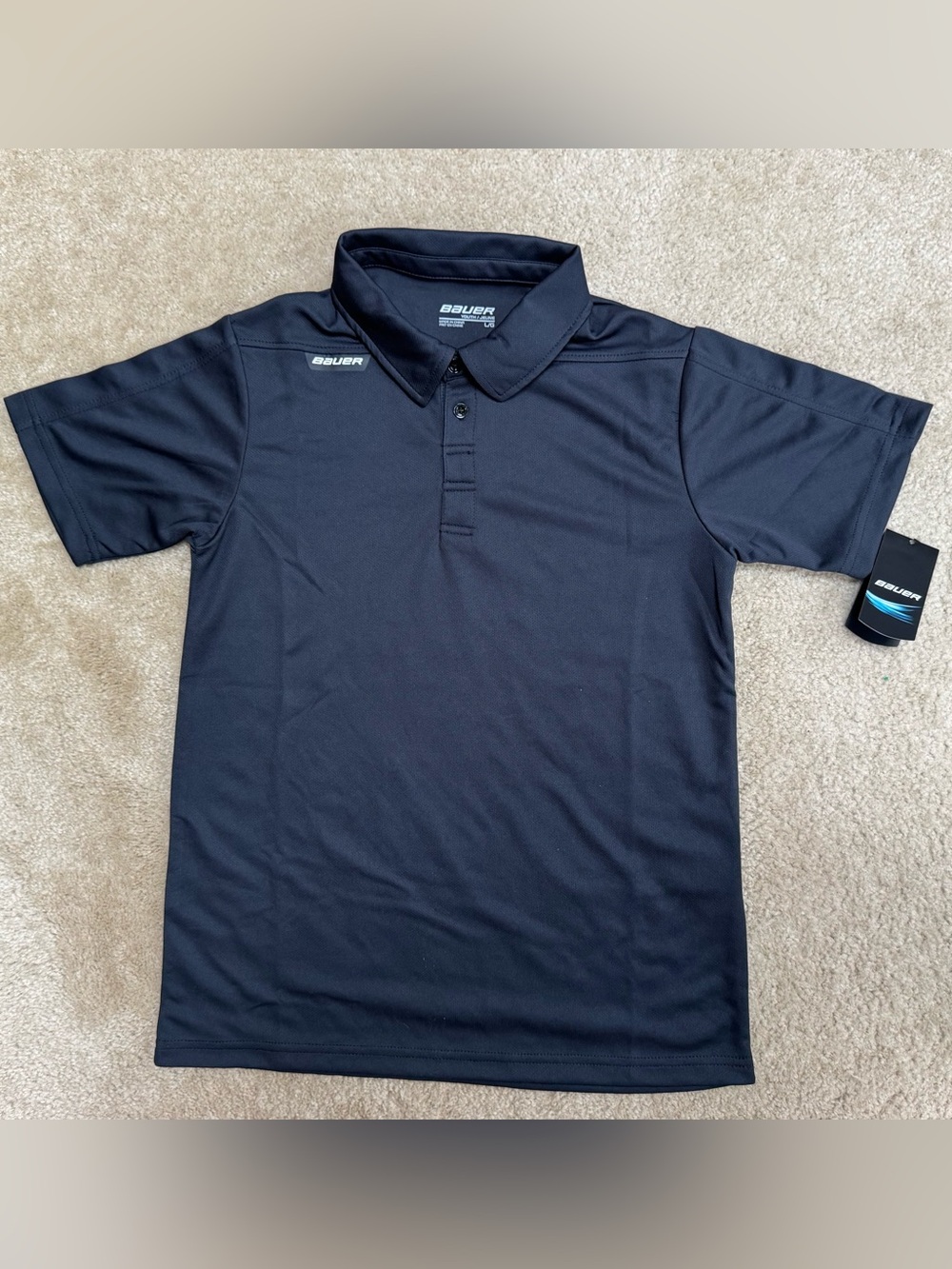 Boys Sz L (14) Bauer Black Polo Shirt - Short Sleeve Performance